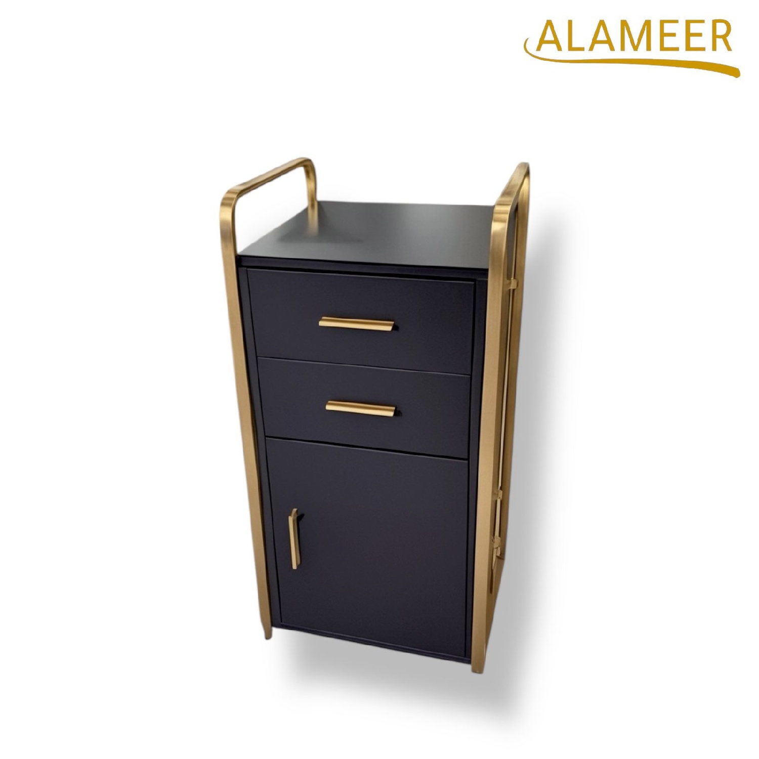 שידת שירות ומגירות מעוצבת – שחור וזהב יוקרתי