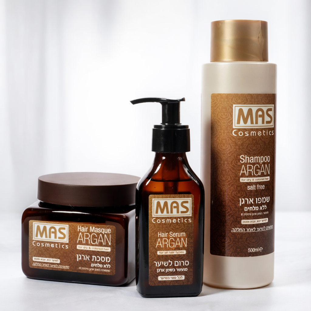 MAS Cosmetics Argan Hair Care Kit – ערכת טיפוח לשיער עם שמן ארגן ללא מלחים